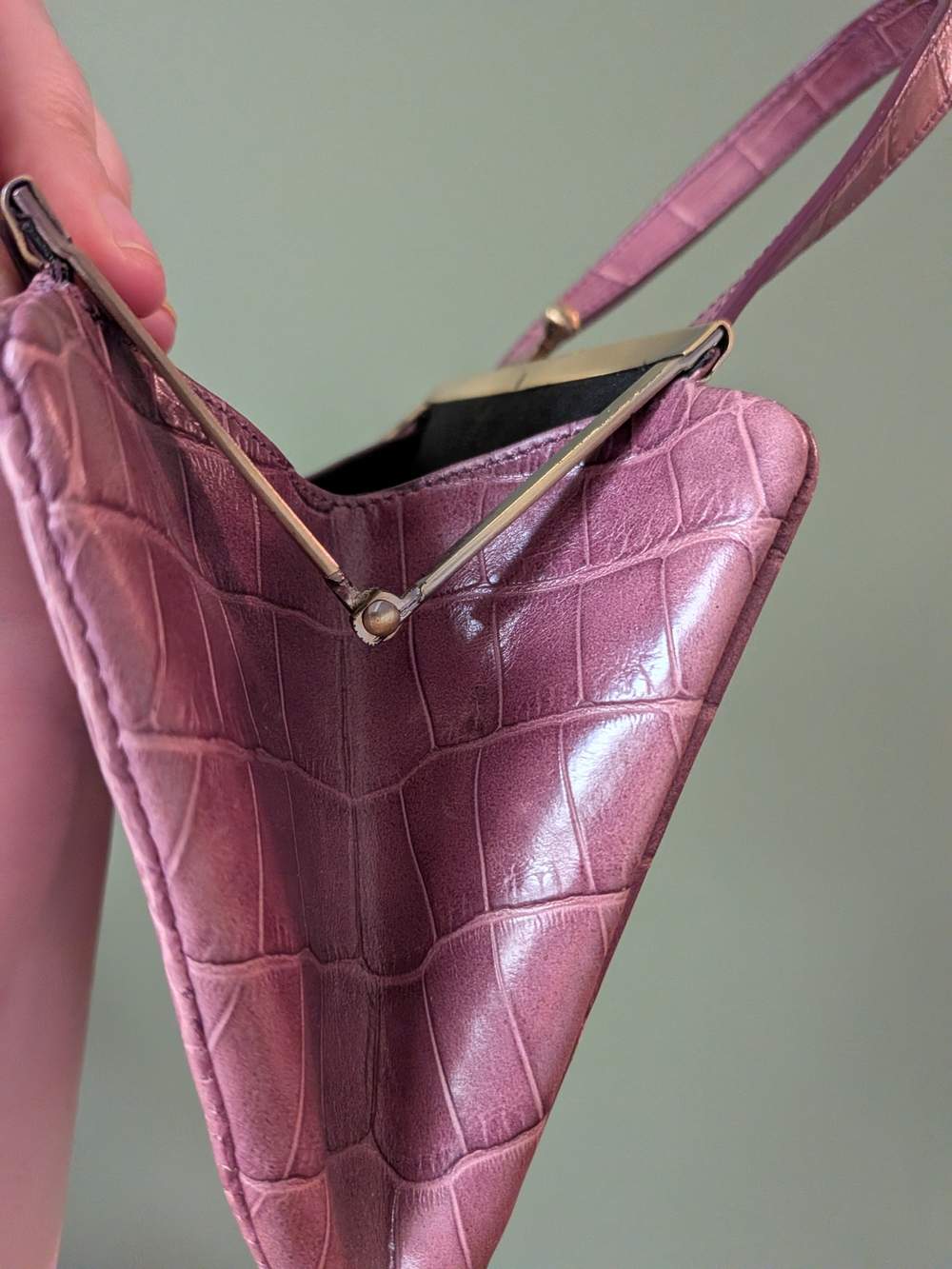 Club Monaco Croc-Embossed Purple Top-Handle Kisslock Mini Bag - Picture 9 of 12